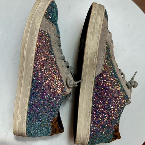 P448 Glitter Sneakers grey suede and cognac leopard print suede heel tab.Size 39 - Picture 5 of 9